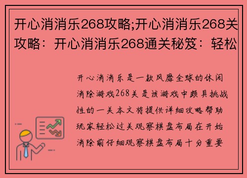 开心消消乐268攻略;开心消消乐268关攻略：开心消消乐268通关秘笈：轻松过关无烦恼